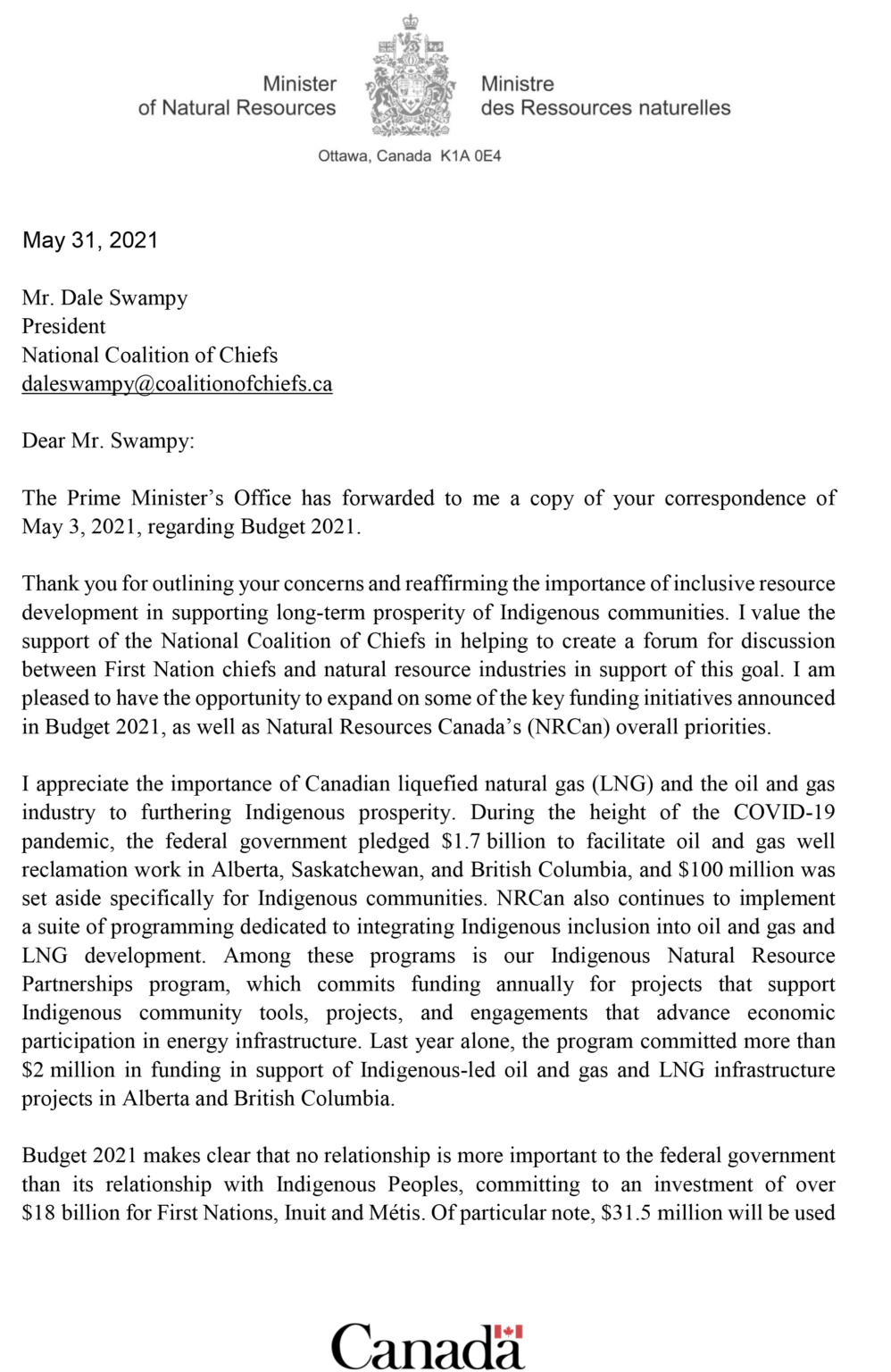 Minister Oregan Responds To The Ncc Letter To The Prime Minister Regarding The Lack Of Support 